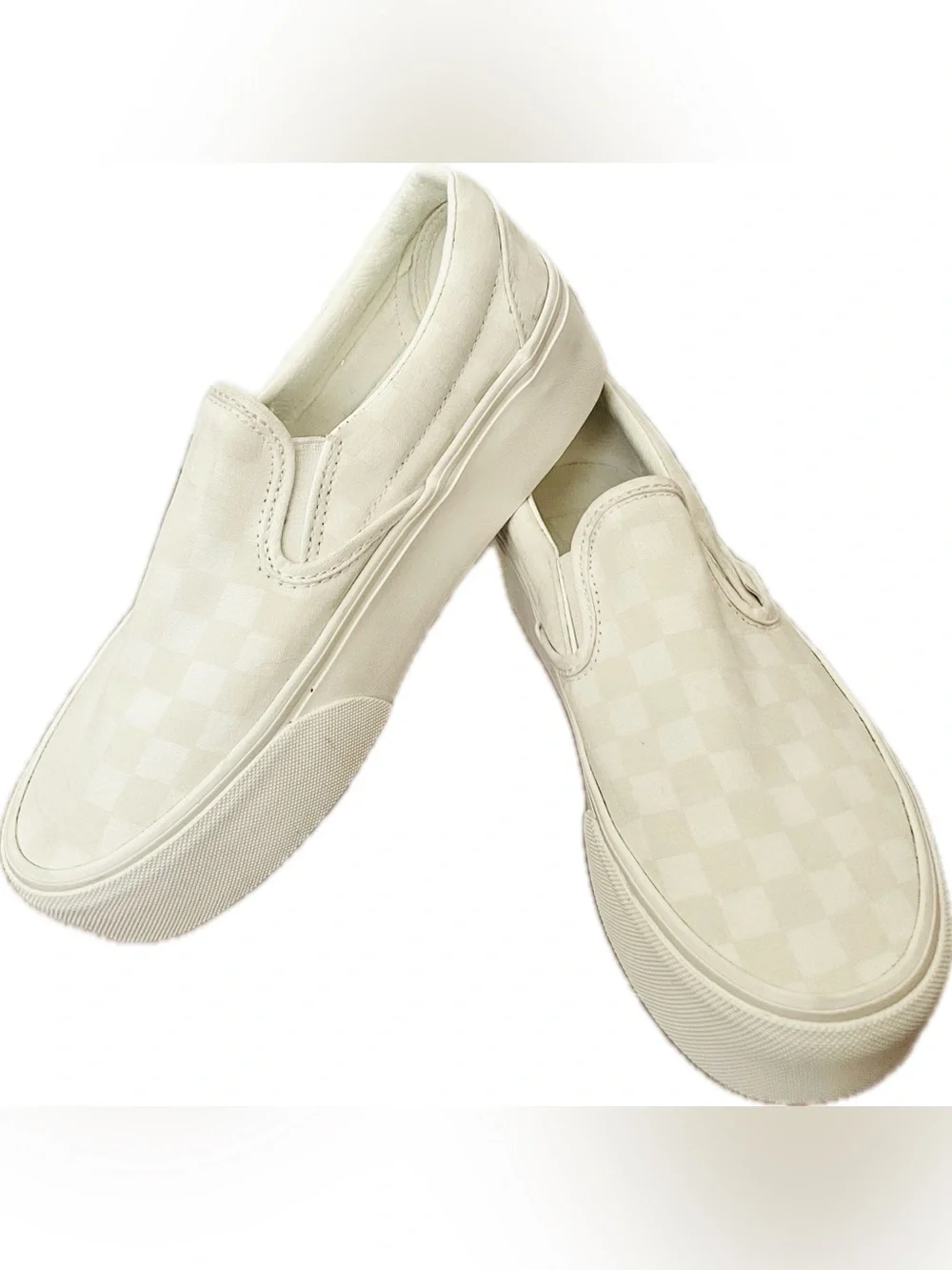 Vans Classic Slip-On Stackform Tonal Checkerboard White Platform 7.5 - Picture 1 of 4